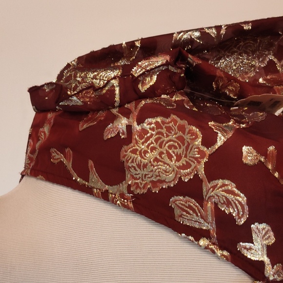 Altar’d State Burgundy, Gold flowers Dress w Cut outs + Lace up Back  si… - Picture 10 of 16